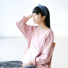 Women New Solid color Loose Terry Cotton Hoodies Pink Sky blue Sweatshirts Bat Sleeve O-neck Mori Girl Shirts Maxi Plus size