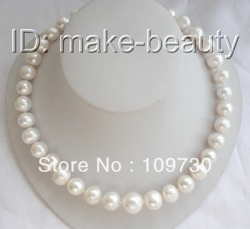 

Jewelry 00581 stunning super big 14mm round white freshwater pearl necklace
