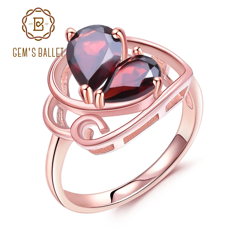 GEM'S BALLET 2.21Ct натуральный красный гранат 925 пробы серебро Розовая позолота драгоценный камень сердце кольца для женщин Свадебные ювелирные изделия