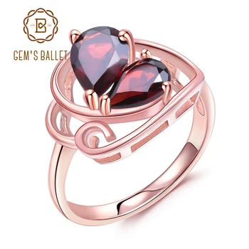 

GEM'S BALLET 2.21Ct Natural Red Garnet 925 Sterling Silver Rose Gold Plated Gemstone Heart Rings for Women Wedding Fine Jewelry
