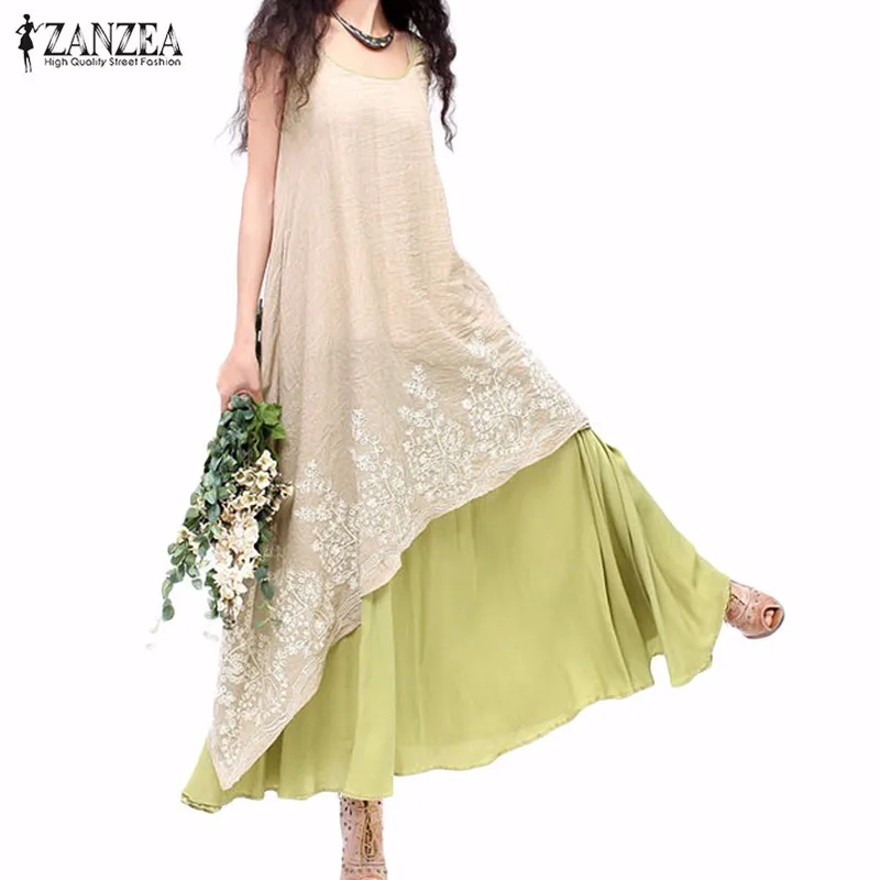 

New ZANZEA Fashion Women Dress 2019 Summer Casual Loose O Neck Short Sleeve Embroidery Long Maxi Dress Plus Size Vestidos