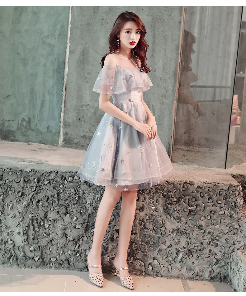 Homecoming Dresses Gray Short A Line Graduation Dress Junior Illusion Neck Special Occasion Dress Gown In Stock Real Photo DQ944