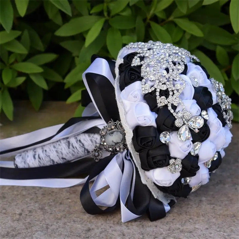 Высококачественный Свадебный букет цветы для подружек невесты в белом черном цвете со стразами Свадебные цветы вечерние аксессуары для дома