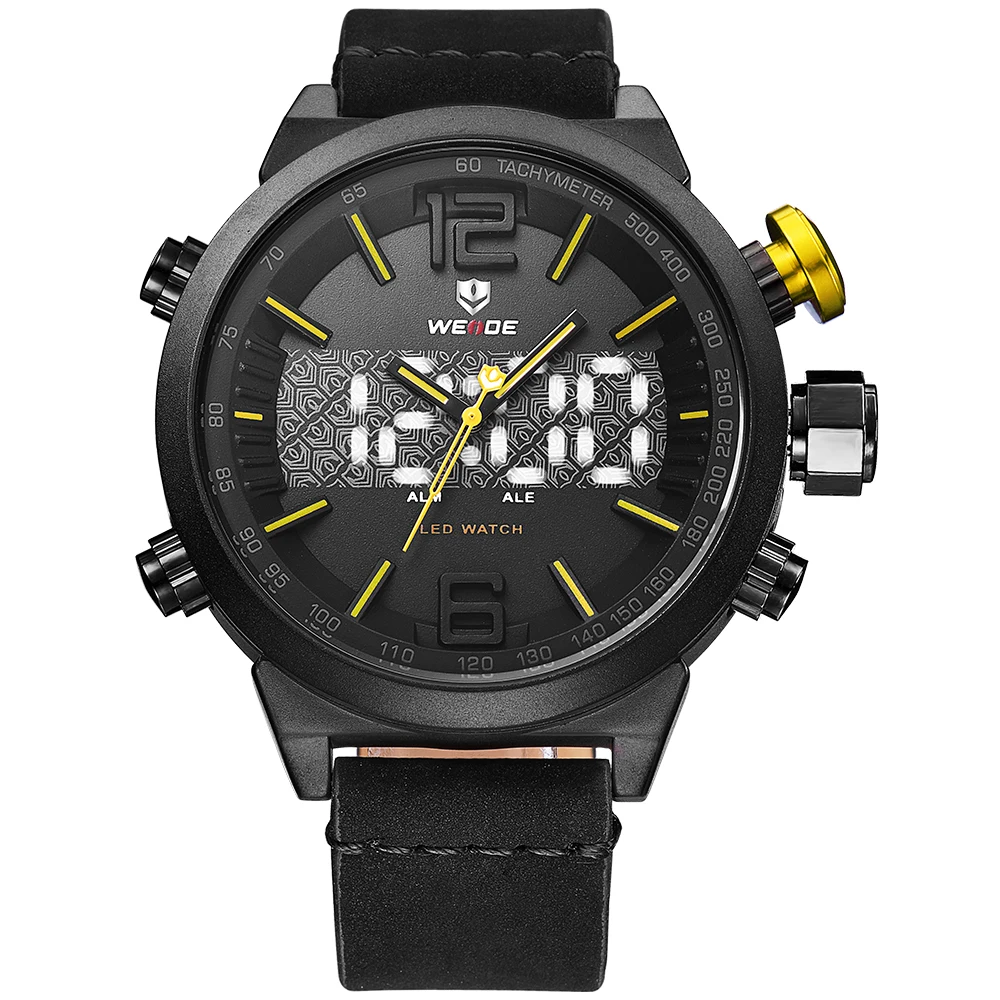 Weide Brand Luxury watch Men Sports leather Watches LED Digital Quartz Wrist Watches business analog men watch water resistant