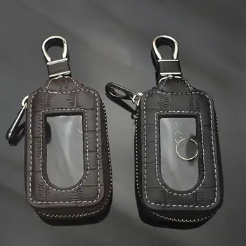 

Real Cow Leather Zipper Square Home Car Key Holder Case with Transparent Window Key Wallet Money Wallet Ladies Key Bag New 2019