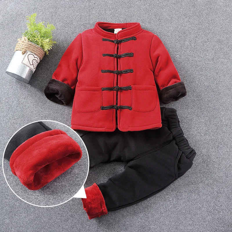 

WomensDate  Winter Children Clothing Boys Cotton Plus Velvet Thickening 2 Pcs Set Girl Suit Kids Chinese Baby New Year Clothes