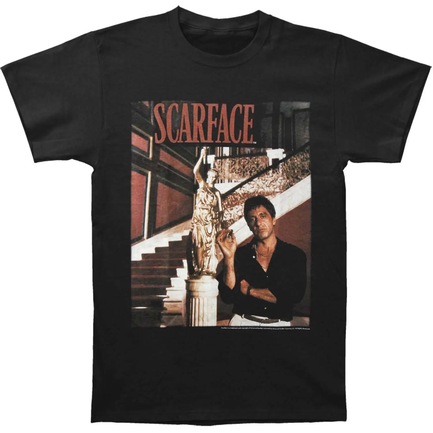 Мужская облегающая футболка Scarface с изображением статуй и лестниц черная в стиле