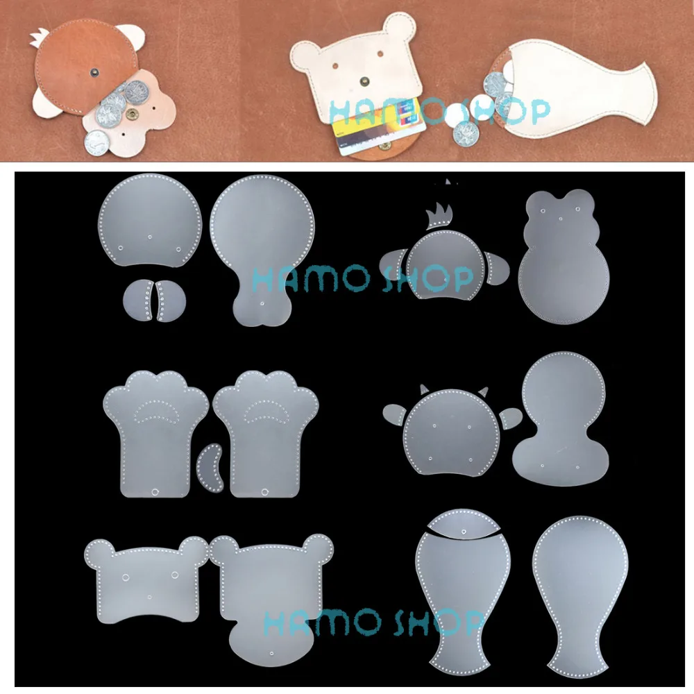 

DIY Cute Animal Head Design Leather Card Holder Wallet Sewing Pattern Handmade PVC Bus\Work Card Sets Template 1pcs
