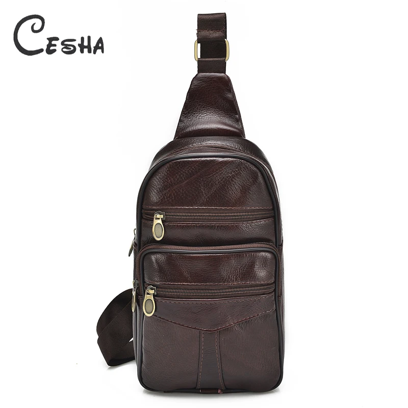 

Luxury Genuine Leather Business Men Chest Bag High Quality Cow Leather Messenger Bag Fashion Vintage Male Multi-pocket Chest Bag