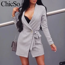 MissyChilli серый плед с длинным рукавом платье-пиджак для женщин Повседневное тонкая куртка дамы костюм Auutmn зима элегантный офисная одежда пикантны