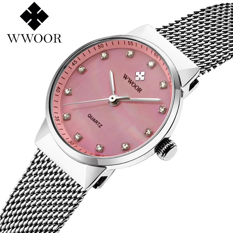 WWOOR Luxury Brand Women Watche Fashion Casual Quartz Watch Small Dial Rhinestones Simple Mesh Bracelet Ladies Wrist | Наручные часы