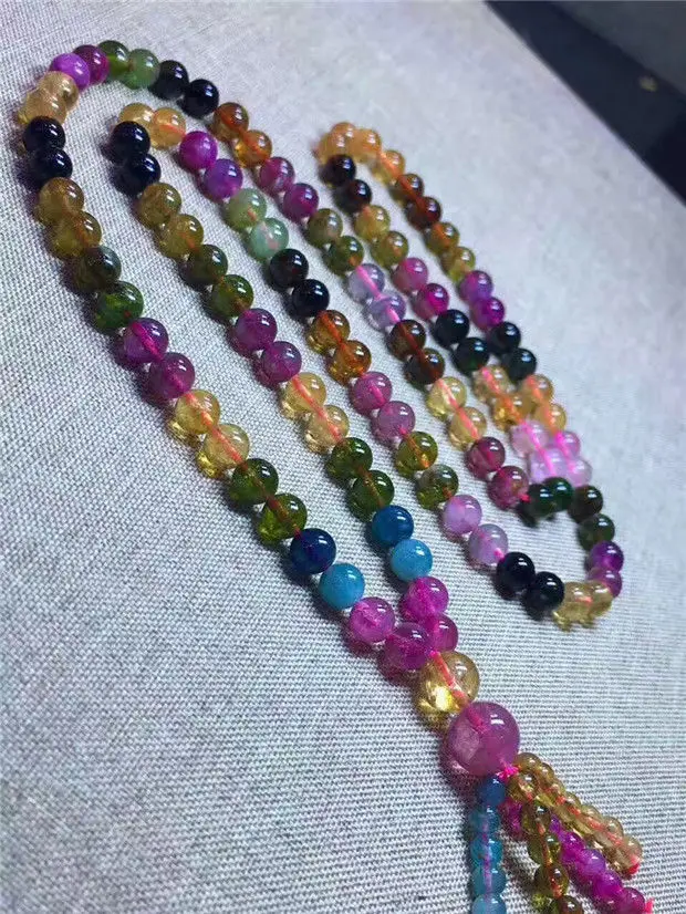 

Natural Colorful Tourmaline Crystal Clear Round 108 Beads Bracelet AAA 6mm
