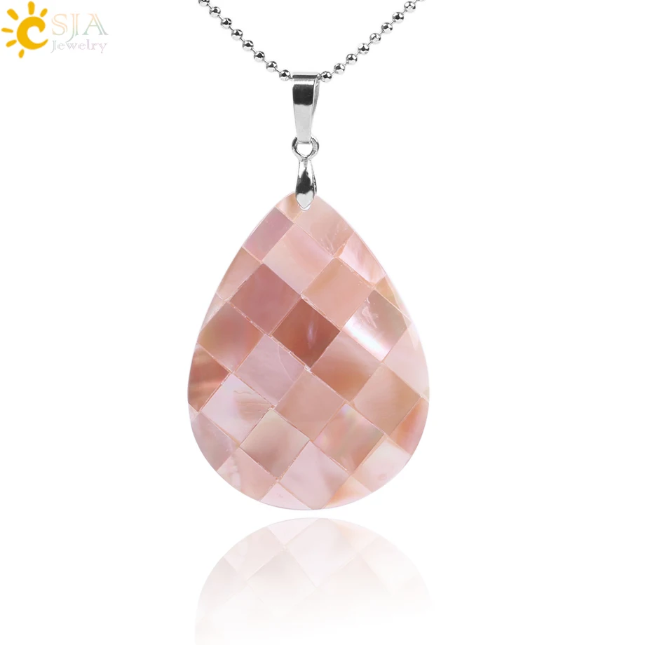 

CSJA Natural Abalone Shell Pink Mother of Pearl Water Drop Shape Pendant for Necklace Geometry Patchwork Women Jewelry Gift F256