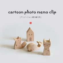 JIANWU Cute animal wooden message folder, photo clip, cartoon note note, card holder, product display board base