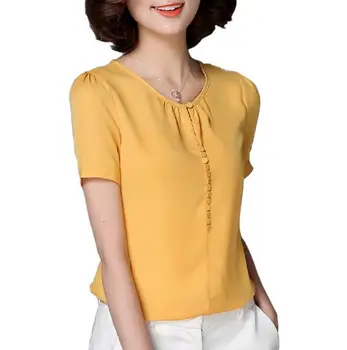 

3XL Plus Size 2016 Summer New Women Short Sleeve Solid Sweet Chiffon Tops Blusas Summer Casual Shirts Blouses Slim Office Shirt