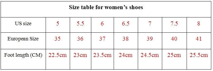 Women shoes size