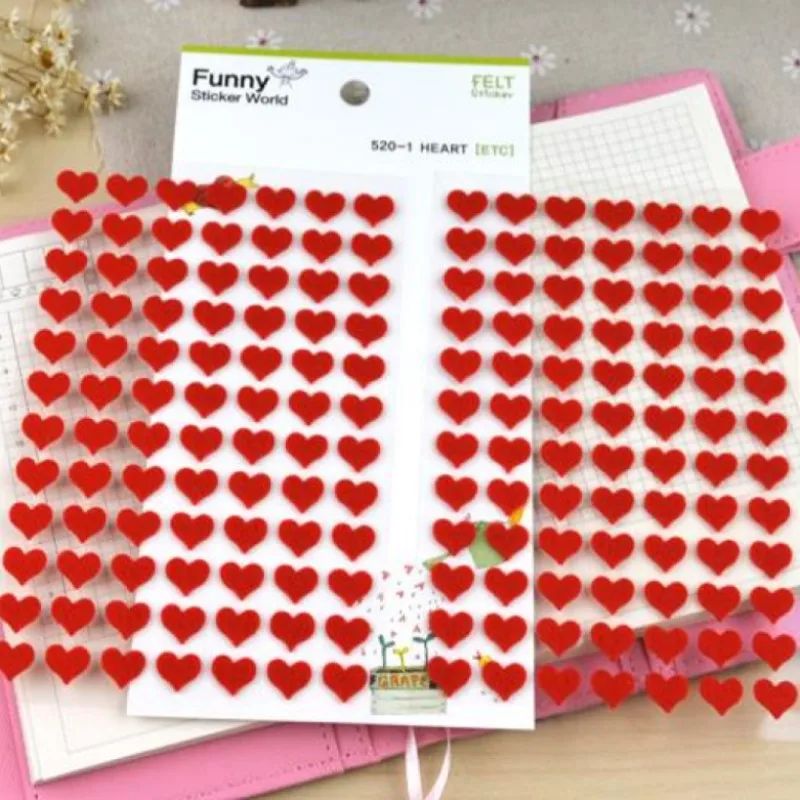 168PcsMiniFeltFabricRedHeartStickersScrapbookingPlanbookHomeDecorationDIYAdhesive