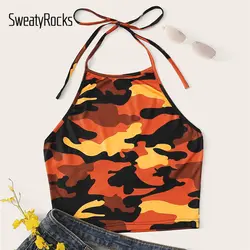 SweatyRocks Cami Top с камуфляжным принтом для женщин, Приталенный жилет для отдыха, лето 2019, многоцветные, без рукавов, тянущиеся топы на бретелях