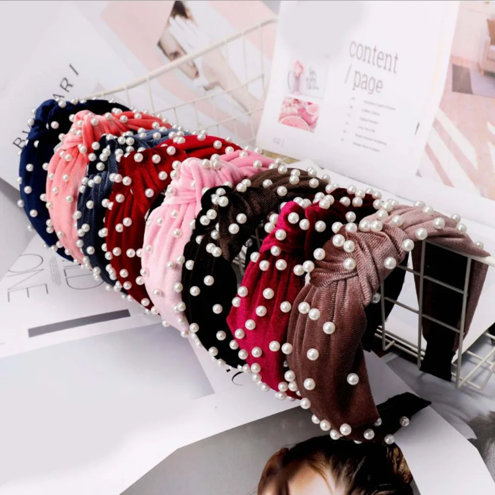 

2019 New Women's Hairband High Quality Fannelette Colth Headband Multiple Pearl Inlay Hair Accessories Wholesale For Adlut