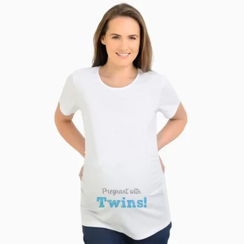 

Funny maternity t-shirts Pregnant With Twins letters print pregnancy t shirts short sleeve white tees tops for pregnant women