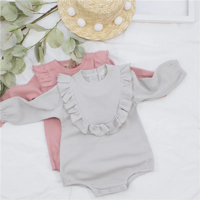 EnkeliBB, коллекция года, комбинезон с длинными рукавами для маленьких девочек, цельнокроеный комбинезон с оборками для новорожденных, милая одежда для детей качественный комбинезон для младенцев в Корейском стиле