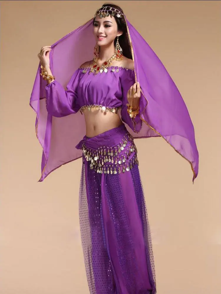 Болливудские танцевальные костюмы, индийские костюмы для танца живота, набор для женщин, шифоновые болливудские восточные костюмы для танца живота, набор для женщин