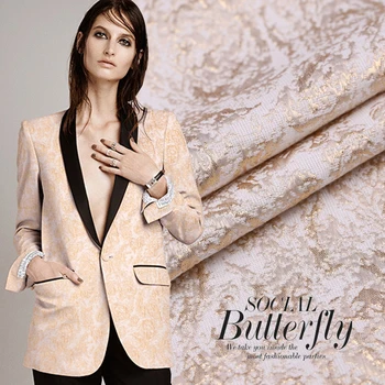 

Gold jacquard fabric advanced stereo jacquard brocade fabric wide and crisp jacket suit polyester fabric wholesale cloth