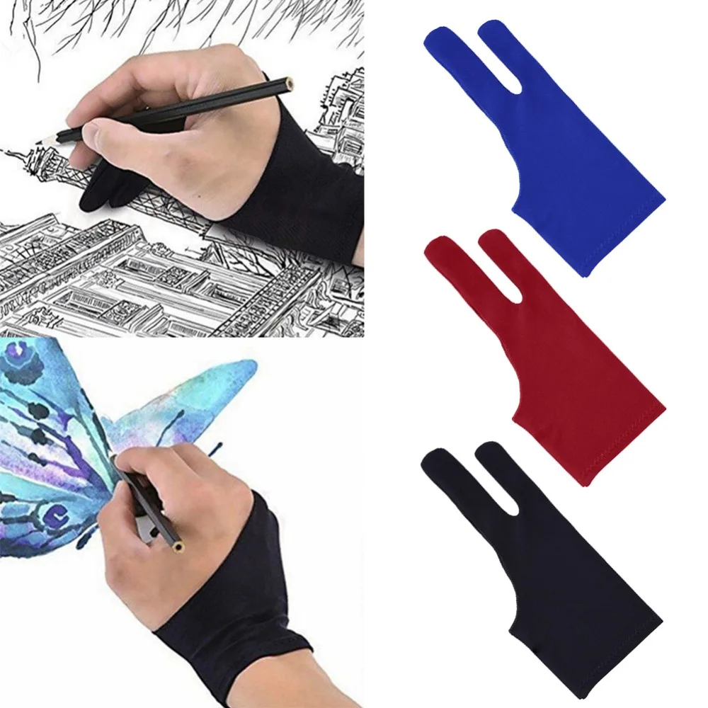 2 Finger Artist Drawing Glove For Any Graphics Drawing Tablet Black Anti-fouling Both for Right and Left Hand Black Free Size