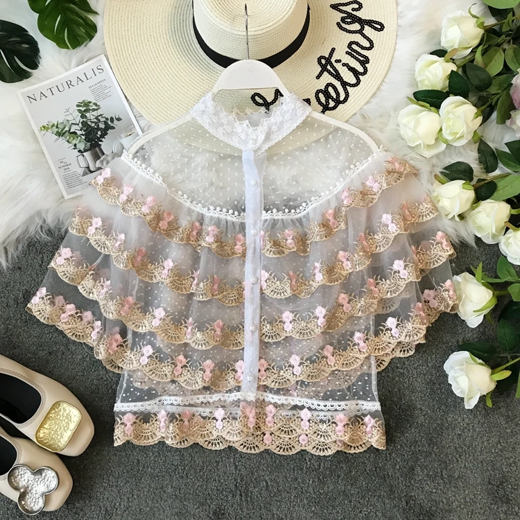 ALPHALMODA/2019 летние французские ретро милые кружевные блузки принцессы многослойный