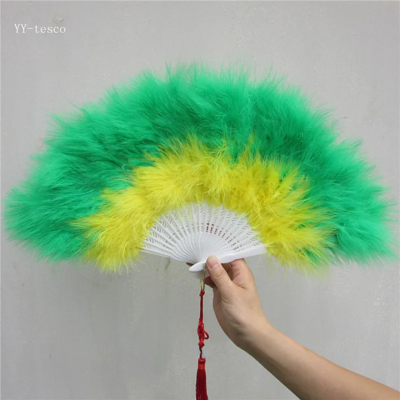 

Beautiful Green high quality fluffy feather hand fan dance stage show props wedding party 1pcs Goose feather fan decoration