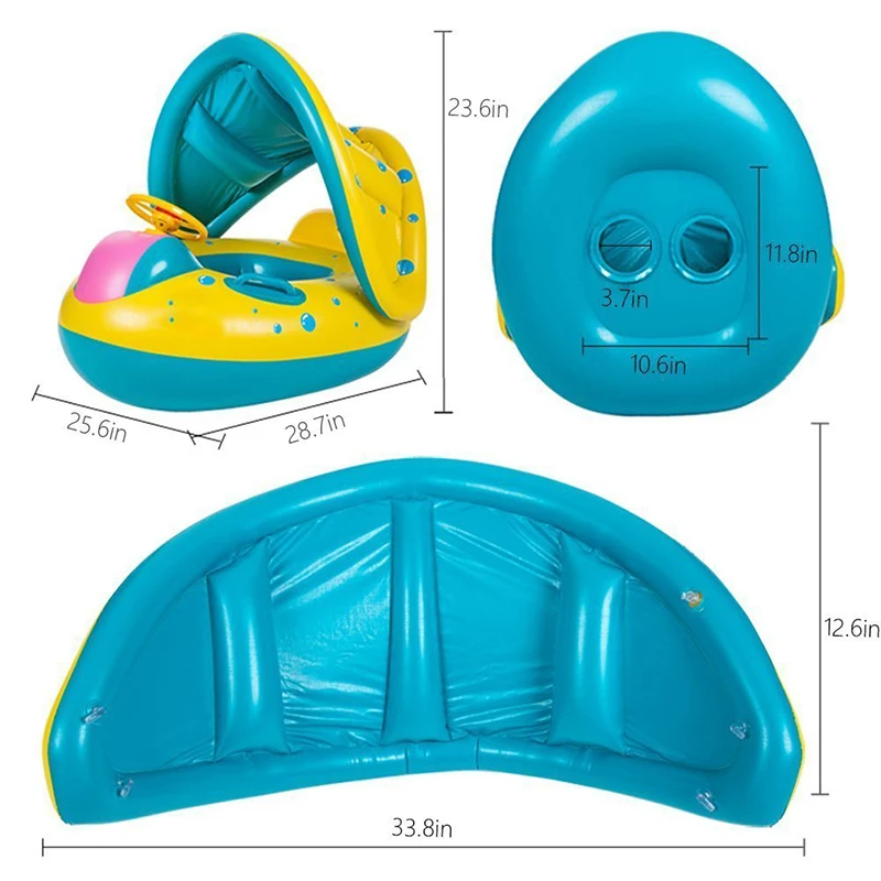 Baby Swimming Ring with Sun Canopy Toddler Inflatable Pool Float Bath Toys Swim Beach Mattress Accessories Kids Children Circle (7)