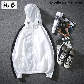 

Sunscreen Men Wind Breaker Thin Breathable Korean Version Couples Fashion Students Loose Black White Street Men Jacket Summer WW