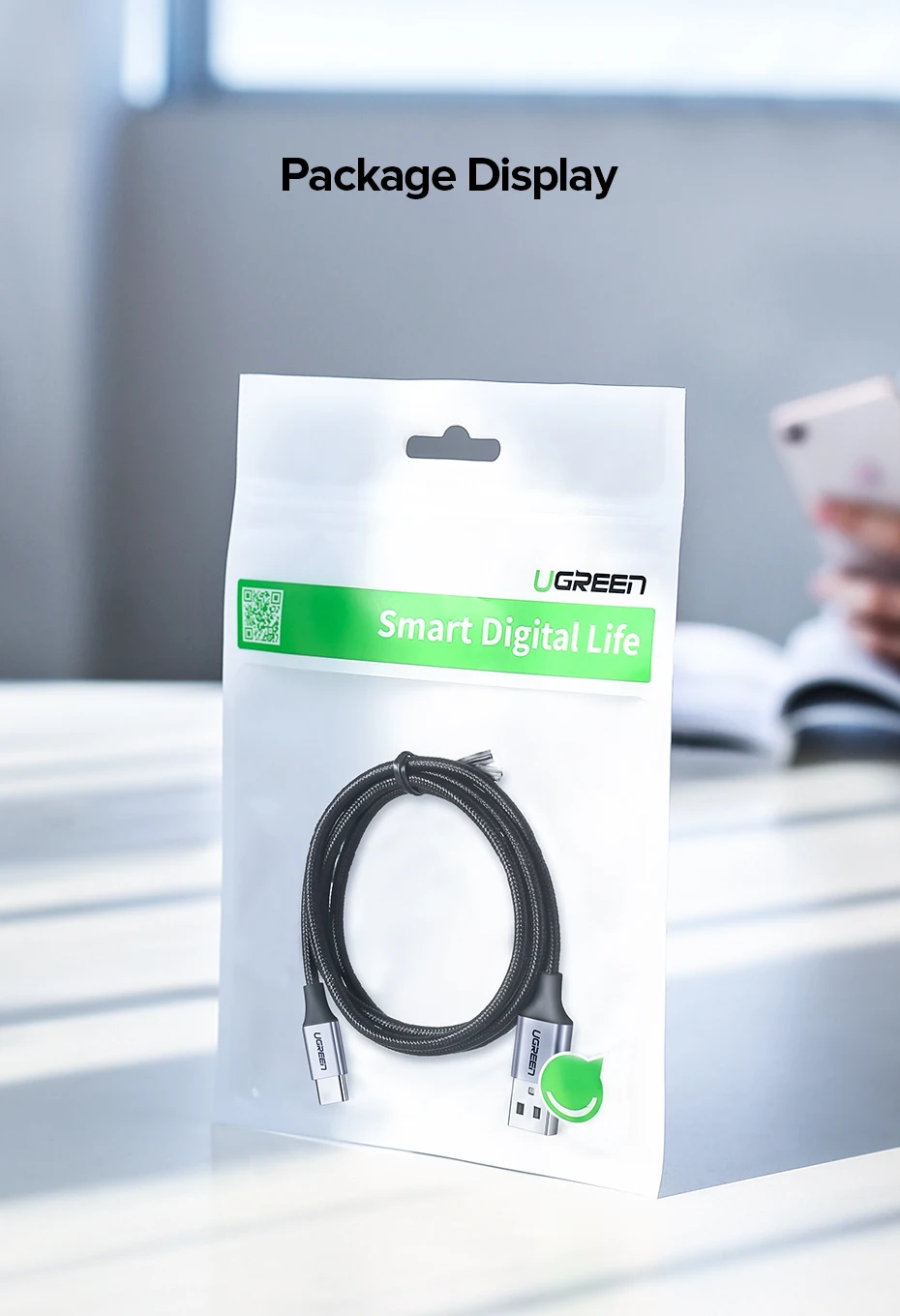 Кабель Ugreen usb type c для быстрой зарядки samsung Galaxy S9 S8 huawei P30 pro xiaomi 9 8 usb c кабель мобильного телефона зарядное устройство короткое