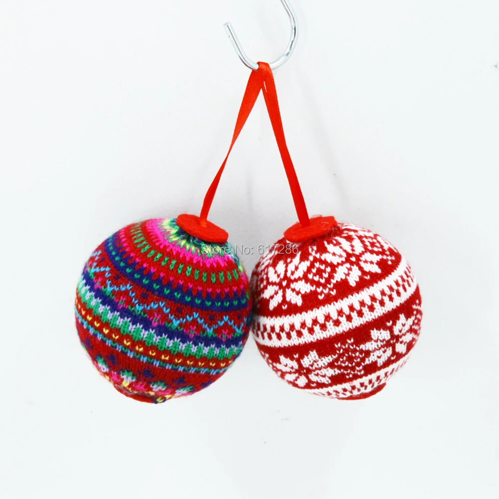 10 шт./партия милые большие елочные украшения вязаные Рождественские шары 7*7 см с 2 цветами