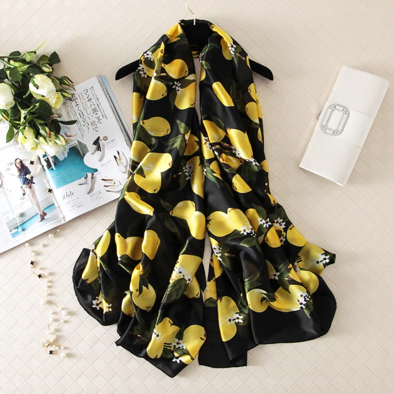 

Lemon Silk Scarf Luxury Women Blanket Scarves Bandana Female Foulard Big Long Shawl Fashion Brand New [1619]