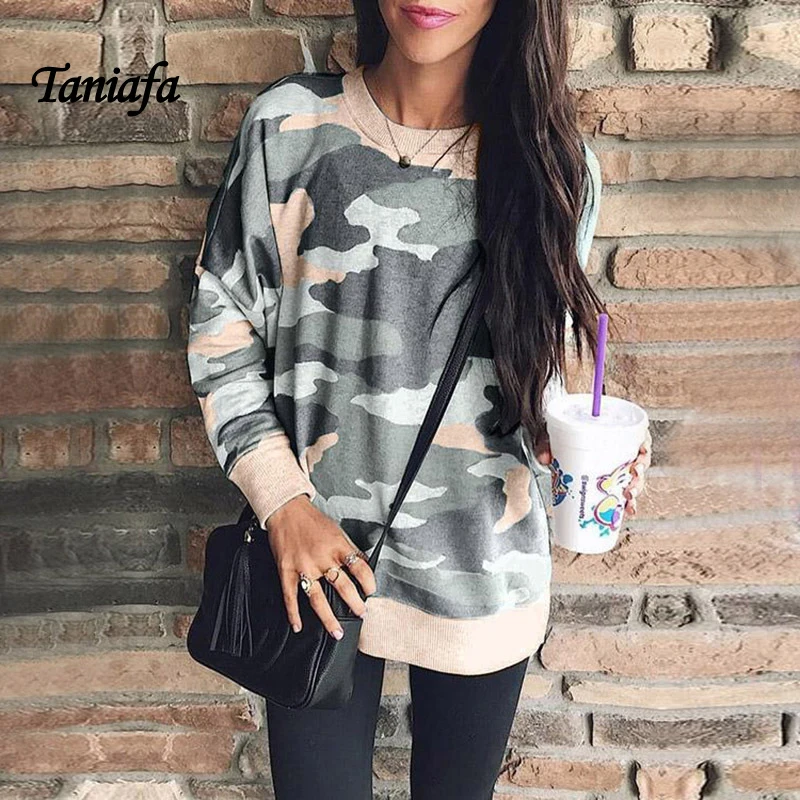 

Women Fashion Round Neck Long Sleeve Pullover Sweatshirts Casual Camouflage Print Tops Plus Size S XXXXXL