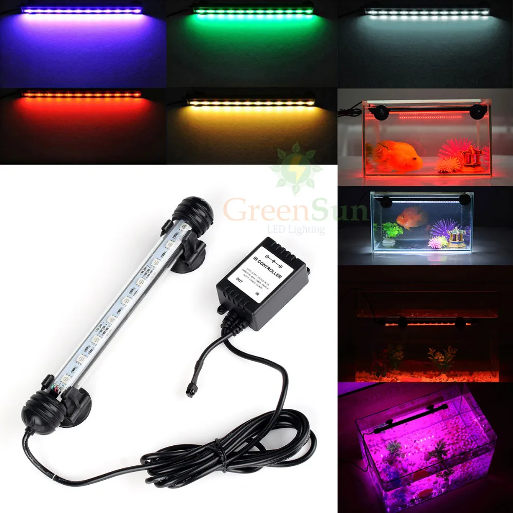 

UK AU Plug Aquarium Fish Tank Submersible Light Bulbs Tubes 5050 SMD RGB LED Lamp + Remote