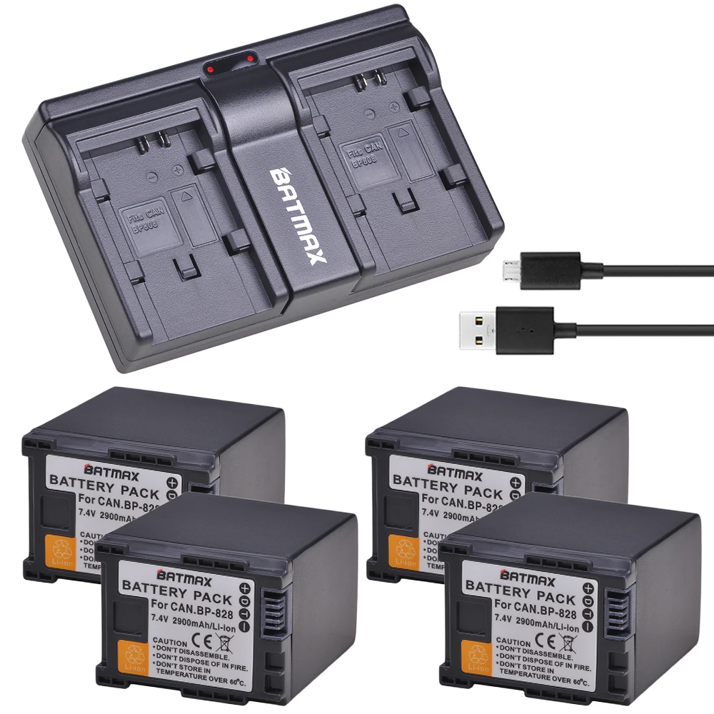 2900 Mah 4 Pcs Bp-828 Bp828 Batteria + Usb Dual Channel Caricabatterie Per Canon Legria Hf G30, G40, Xa20, E Xa25 Videocamere Batterie
