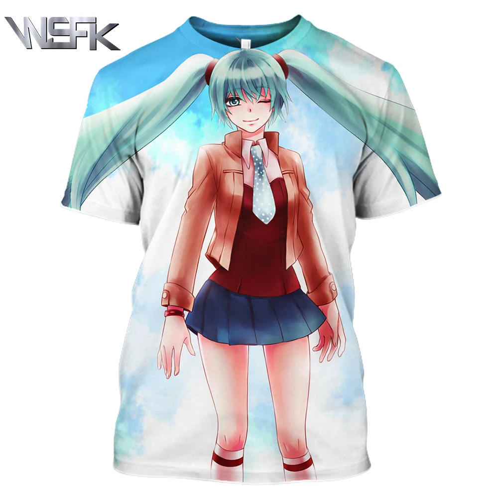 

WSFK 2019 Men's and Women's Fashion Sweatshirt Anime Hatsune Future 3D Print Casual Loose Short Sleeve T-Shirt