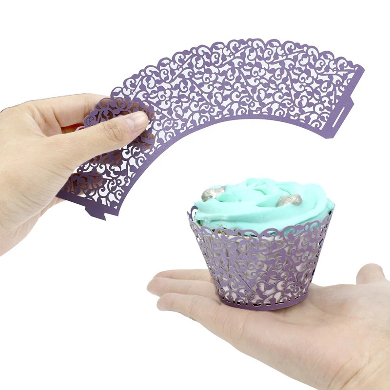 Buy 50pcs Cupcake Wrappers Paper Hollow Lace Laser Cut