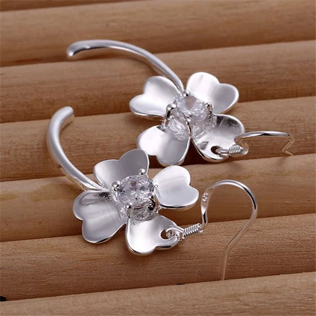 KN-E162 925 серебряные серьги для женщин девочек 925 модные ювелирные изделия инкрустированные серьги в виде четырехлистного клевера