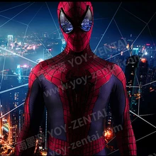 YOY-ZENTAI Высокое качество 3D паутина Удивительный Человек-паук 2 костюм с 3D грудь паук назад паук с красочными линзами