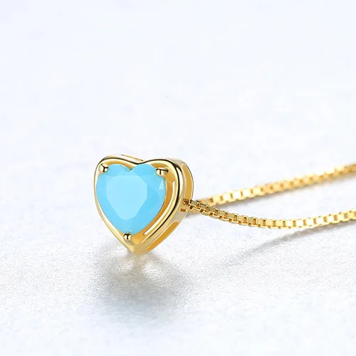 

S925 All-body Sterling Silver Items Simple Heart-shaped Inlaid Natural Color Treasure Ladies Necklace Factory Direct Sale