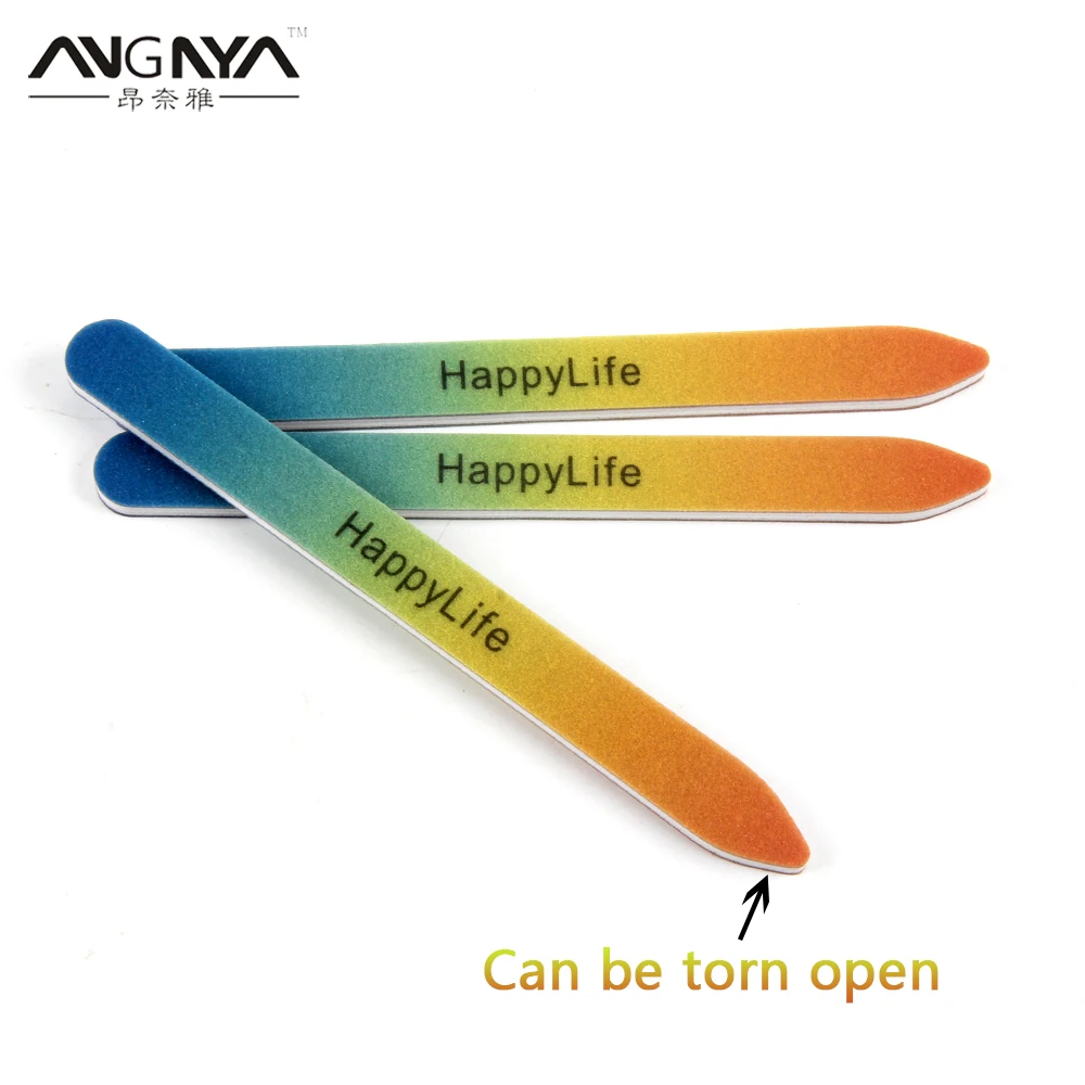 

ANGNYA Newest 3Pc 16*1.5cm 3 layers Can Tear Happy Life Print Professional Nail Files Buffer Finger Tips Manicure Pedicure Tools