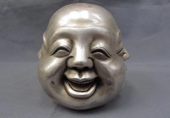

song voge gem S0934 Chinese Folk White Copper Silver Four faces Emotions Maitreya Lohan monk Statue