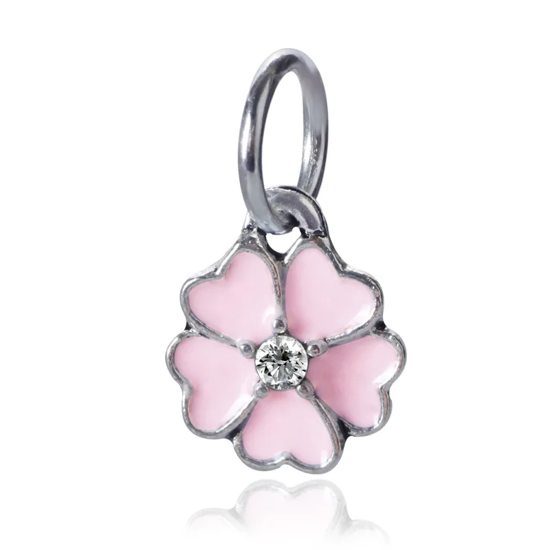 

White Pink Flower Beads Charms Fits Pandora Silver 925 Original Bracelet Jewelry Valentine's Day Mary Bijoux Charm DGB174