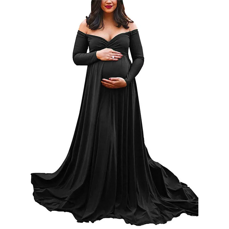 Длинные платья для беременных для фотосессии; платье для беременных; одежда для фотосессии для беременных женщин; платье для фотосессии - Цвет: Черный