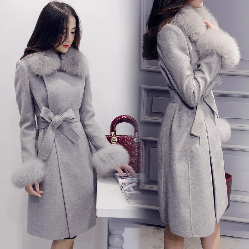 Ван Xue Ting 2018 новый 0 utono Inverno Mulheres пальто плюс Размеры Forma Magro отложным Longo MD- misturas De para