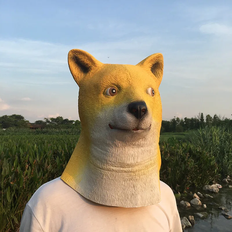 Funny Akita Dog Halloween Cosplay Animal Emoji Masks Creepy Full Face