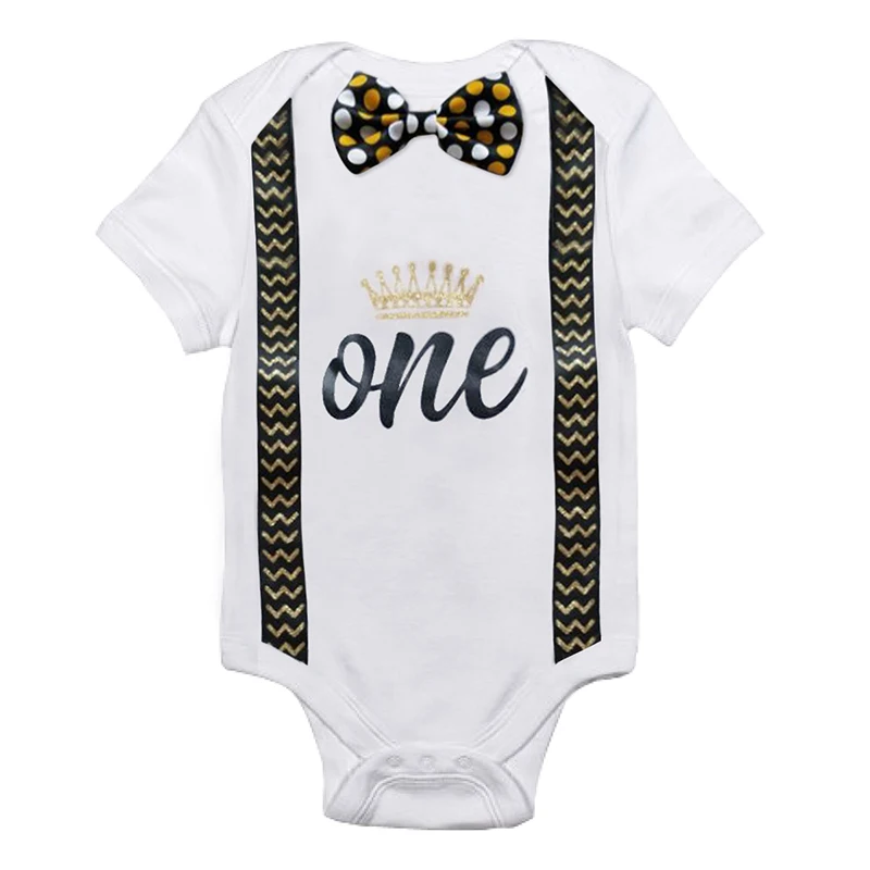 Детский комбинезон на день рождения с короткими рукавами и цифрой 1 для маленьких мальчиков, верхняя одежда для новорожденных, летние комбинезоны, 12 месяцев, одежда для малышей в подарок - Цвет: Design 119